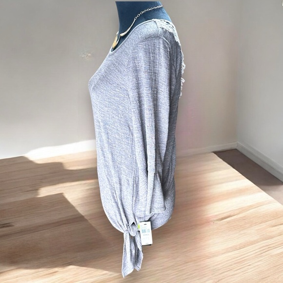 ALYX WMs SM Side Knot  Round Neck  Crochet Open Back 3/4 Bell Sleeve Boho Casual - Picture 2 of 8